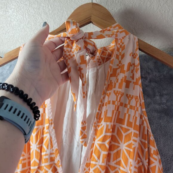 BTFBM‎ Women Orange Geometric Sleeveless Ruffle Hem Mini Dress S Summer Resort - Picture 6 of 11